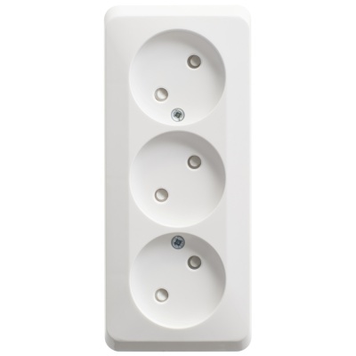 Systeme electric PA16-010B ЭТЮД O/У тройная РОЗЕТКА без заземления со штороками 16А 250B, БЕЛЫЙ, Россия