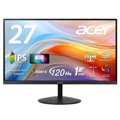 МОНИТОР 27" Acer SA272UG0bmiipx Black (IPS, 2560х1440, 120Hz, 1 ms, 178°/178°, 250 cd/m, 1300:1, +2xНDMI 2.0, +DP,MM)
