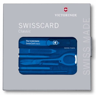 Швейцарская карта Victorinox SwissCard Classic (0.7122.T2) синий полупрозрачный коробка подарочная