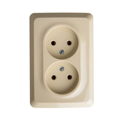 Systeme electric PA16-105K ЭТЮД O/У двойная угловая РОЗЕТКА без заземления без шторок 16А, КРЕМОВЫЙ, Россия