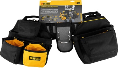 Пояс монтажника усиленный, с лямками, сумки поясные, держатель для молотка Denzel