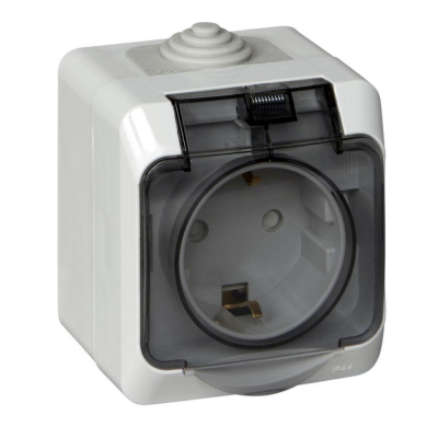 Systeme electric PA16-044C ЭТЮД IP44 O/У РОЗЕТКА с заземлением со шторками 16А 250B, СЕРЫЙ, Россия