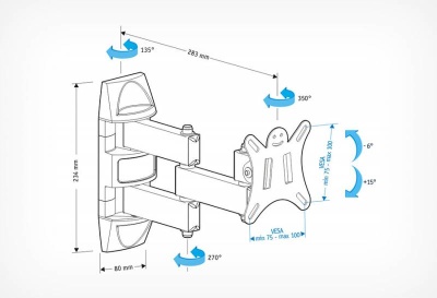 Кронштейн для телевизора Holder LCDS-5039 металлик 10"-26" макс.25кг настенный поворот и наклон