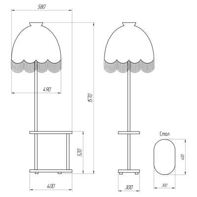 Светильник НТБ-11-60-101 со столиком овал латунь/Груша