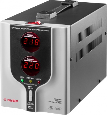 Стабилизатор напряжения Зубр АС 1000 электронный однофазный серый