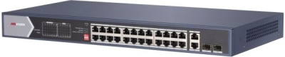 Неуправляемый 20 RJ45 1000M PoE с грозозащитой 6кВ; 2 RJ45 1000M Ethernet 4 1000M порт поддерживает HiPoE 60Вт2 1000М SFP порта; бюджет PoE 370Вт; таблица MAC адресов на 8000 записей; пропускная способность 56Гб/с; 100240 VAC мас.6 .5A; 0 C...+40C Hikvisi