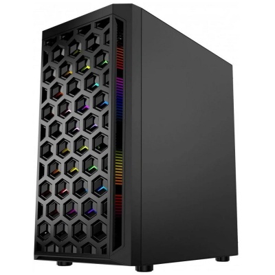 Powercase CMIMTB-L3 Корпус Mistral Micro T3B, Tempered Glass, Mesh, 2x 140mm + 1х 120mm 5-color fan, чёрный, mATX  (CMIMTB-L3)