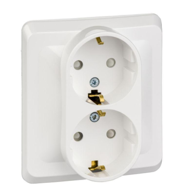 Systeme electric PC16-008B ЭТЮД С/У двойная РОЗЕТКА с заземлением со шторками 16А 250B, БЕЛЫЙ, Россия