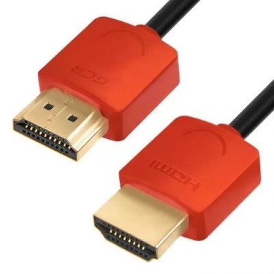 Greenconnect Кабель SLIM 1.0m HDMI 2.0, красные коннекторы Slim, OD3.8mm, HDR 4:2:2, Ultra HD, 4K 60 fps 60Hz, 3D, AUDIO, 18.0 Гбит/с, 32/32 AWG, GCR-51213