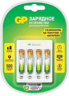 Зарядное устройство GP Rechargeable Е411/75AAAHCCS-2CR1 AA/AAA NiMH 750mAh (4шт) блистер