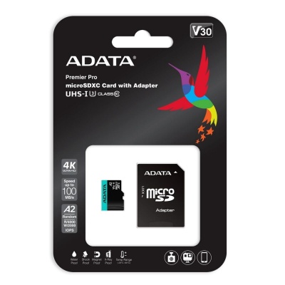 Карта памяти MICRO SDXC 64GB W/ADAP. AUSDX64GUI3V30SA2-RA1 ADATA