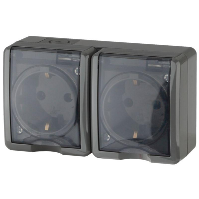 Розетка 2-м ОП Эра Эксперт 11-2403-03 16А IP54 16AX 250В 2х2P+E сер. Эра Б0020717