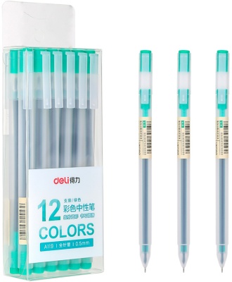 Ручка гелев. Deli A119-GN прозрачный зел. черн. линия 0.5мм