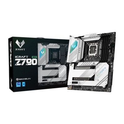 Материнская плата Maxsun iCraft Z790 WIFI 1700, Z790, 4xDDR5, 1xPCIEx16,2xPCIEx4,1xPCIEx1,4xM.2, Front1xType-C,2xUSB3,3xUSB2, Rear1xType-C,4xUSB3,4xUSB2, 4xSATA3, Dual 2.5GLan, HDMI+DP, ATX, RTL