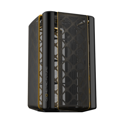 Корпус ПК без блока питания/ Case Geometric Future Model 2 The Ark, Mini-Tower, no fans, 3xUSB-A 3.0, 1xUSB 3.2 Type-C, mATX, mITX Black/Gold