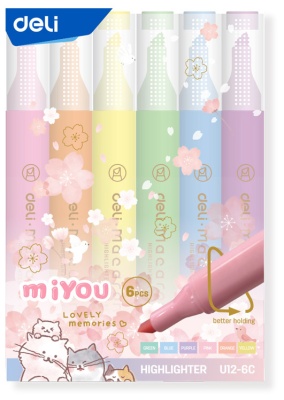 Набор текстовыделителей Deli MiYou EU12-6C скошенный пиш. наконечник 1-5мм ассорти пакет с европодвесом (6шт.)