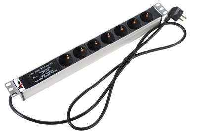 Блок розеток Rem-16 с фил. и инд., 7 Schuko, 16 A, алюм., 19", шнур 3 м (R-16-7S-FI-440-3)