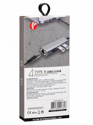 Переходник USB 3.0 -->RJ-45 1000Mbps+3 USB3.0, Aluminum Shell, 0.2м VCOM <DH312A> VCOM DH312A