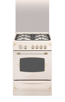 Плита Газовая Gefest ПГ 6100-03 0279 кремовый/рисунок "ретро" (стеклянная крышка) реш.чугун