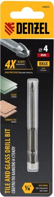 Сверло по керамической плитке 4 мм, крестовая пластина, 6-гр. хвостовик// Denzel