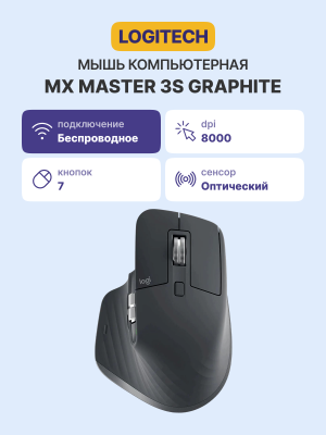 Мышь LOGITECH MX Master 3S Bluetooth GRAPHITE (910-006565)