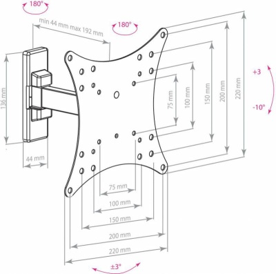 Кронштейн для телевизора Arm Media MARS-03 черный 20"-43" макс.20кг настенный поворот и наклон