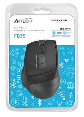 Мышь A4Tech Fstyler FB35 зеленый/черный оптическая (2000dpi) беспроводная BT/Radio USB (6but)