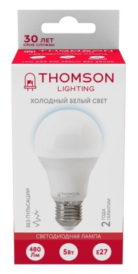 Лампа LED Thomson E27,  груша, 5Вт, 6500К, белый холодный,  TH-B2300, 1 шт.