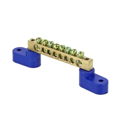 EKF sn0-63-08-2 Шина "0" N (6х9мм) 8 отверстий латунь 2 синих угловых изолятора EKF PROxima