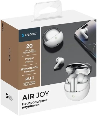 Гарнитура вкладыши Deppa Air Joy белый беспроводные bluetooth в ушной раковине (44310)