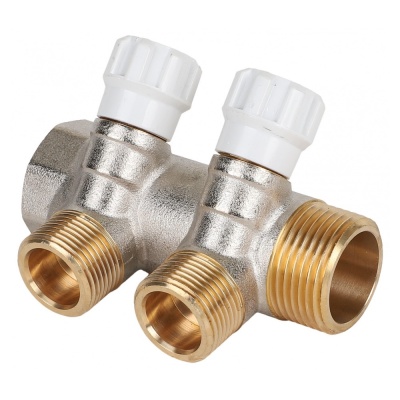 Коллектор латунный MVI 1"x3/4"x2 выхода, с регулирующими вентилями