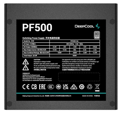 Блок питания Deepcool PF500 80+ (ATX 2.4 500W, PWM 120mm fan, 80 PLUS, Active PFC) RET (PF500)