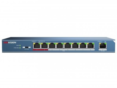 Неуправляемый коммутатор Hikvision DS-3E0109P-E (C) 9 RJ45 100M PoE с грозозащитой 6кВ, 2 порт с высоким приоритетом; 1 Uplink порт 100М Ethernet; бюджет PoE 115Вт; поддержка режима передачи до 250м,10Мб/с, CAT5e (DS-3E0109P-E(C))
