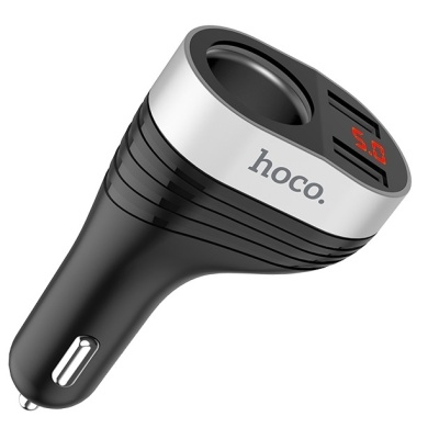 HOCO HC-92186 Z29/ Авто ЗУ + розетка 12V + LED дисплей/ 2 USB/ Выход USB: 15.5W/ Black