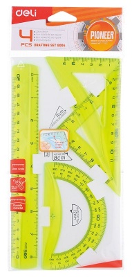 Набор линеек Deli EG00402 Pioneer пластик дл.20см ассорти флуорисцентный компл.:лин.20см./треуг.2шт./трансп. пластиковый пакет с европодв.
