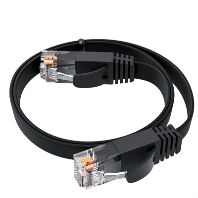 GCR Патч-корд PROF плоский прямой 0.5m, UTP медь кат.6, черный, 30 AWG, ethernet high speed 10 Гбит/с, RJ45, T568B (GCR-52882)