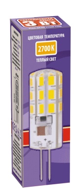 Лампа светодиодная LED 3Вт G4 200Лм теплый 220V/50Hz