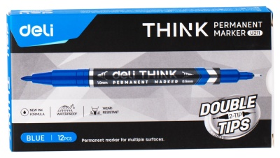 Маркер перманентный Deli EU211-BL двойной пиш. наконечник 0.5-1мм синий