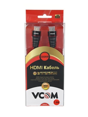 Кабель HDMI 19M/M ver. 2.0 черные коннекторы, 1.8m VCOM <CG526S-B-1.8M> Blister VCOM HDMI (m) - HDMI (m) 1.8м (CG526S-B-1.8M)