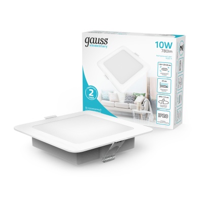 Светильник светодиодный ДВО 10 Вт 780 лм 4000К AC 220В IP20 квадрат 120х120х26мм монт разм 90х90мм Пластик Elementary Gauss