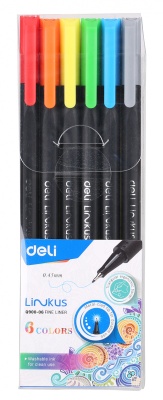 Набор ручек капиллярных Deli LINKUS (EQ900-06) 0.45мм игловидный пиш. наконечник 6цв. ассорти чернила