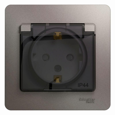 Systeme electric GSL001248 GLOSSA РОЗЕТКА с зазем. со шторками с крышкой,IP44,16А, 250В, в сборе,ПЛАТИНА