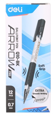 Ручка шариковая Deli EQ10-BK Arrow 0.7мм резин. манжета серый металлик/черный черные чернила