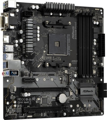 Материнская плата Asrock B450M PRO4 Soc-AM4 AMD B450 4xDDR4 mATX AC`97 8ch(7.1) GbLAN RAID+VGA+DVI+HDMI