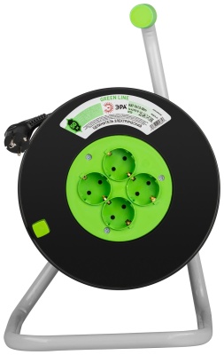 Удлинитель силовой на катушке пластик 4 розетки с заземлением 50м ПВС 3x1.5мм2 GREEN LINE KAT-3x1.5-50m Greenline ЭРА