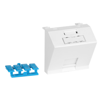 Вставка 45x45 на 1 кейстоун, угловая, со шторкой, маркировкой и иконками, белая (LAN-SIP-23A-WH)