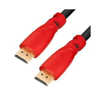 GCR Кабель 1.0m HDMI версия 1.4, черный, красные коннекторы, OD7.3mm, 30/30 AWG, позолоченные контакты, Ethernet 10.2 Гбит/с, 3D, 4K GCR-HM350-1.0m, экран